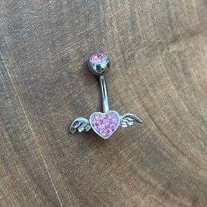 14g Pink Crystal Winged Heart Belly Navel Ring